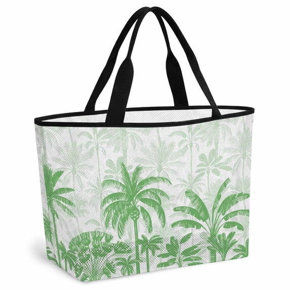 Palm Trees Beach Bag for Women, Large Breathable Mesh Beach Tote Bag, Green Tropical Plants Summer Forest Scenery Sandproof Lightweight Travel Bags for Vacation Picnic Swimming Pool 15.7"x15.7"x9.1"