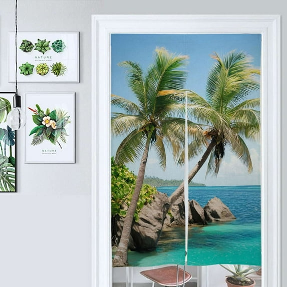 Palm Trees Beach Scene Door Curtain Nordic Living Room DoorCurtain Porch Partition Curtain Kitchen Rative Half Curtain