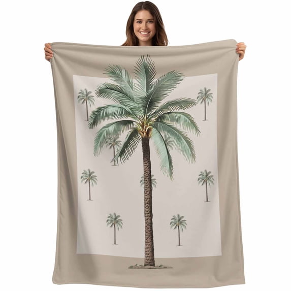 Palm Trees Blanket Soft Cozy Warm Throw Blanket for Couch, Plush Fuzzy Flannel Fleece Blankets for Sofa, Brown Tropical Plants Summer Green Bed Blankets Lightweight Gifts for Women, 50"x80"