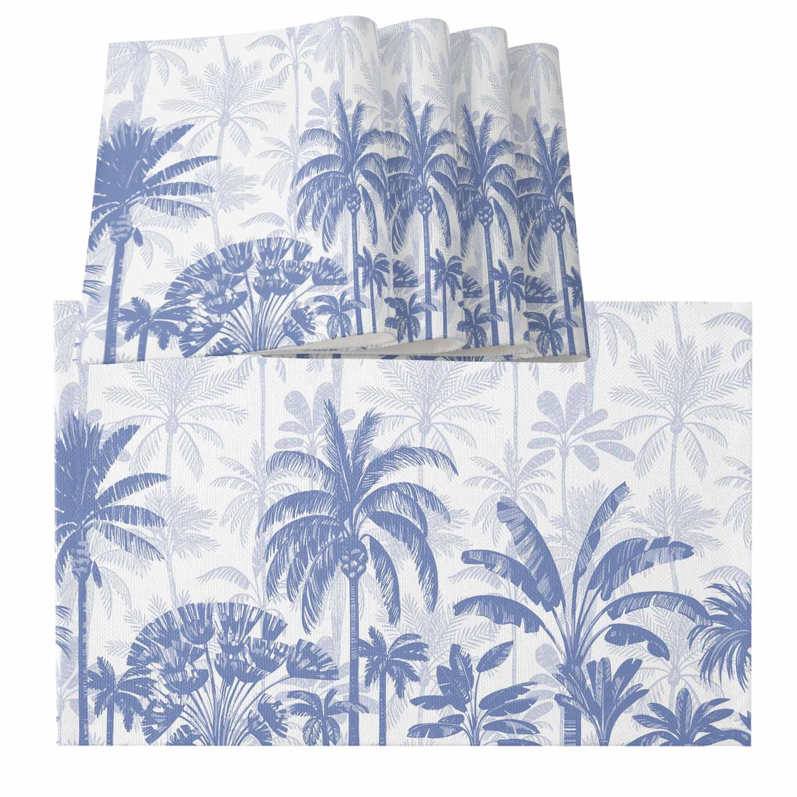 Palm Trees Blue Tropical Plants Summer Forest Scenery Burlap Kitchen ...