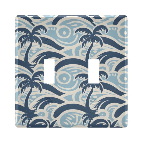 Palm Trees Blue Wavy Light Switch Cover Electrical Outlet Cover Replaceable Wall Plates 2-Gang