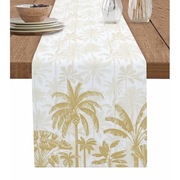 Palm Trees Burlap Cotton Table Runner 13x70 Inches Long, Yellow Tropical Plants Summer Forest Scenery Farmhouse Table Runners, Outdoor Dining Tablecloths Decor for Baby Shower/Party/Wedding