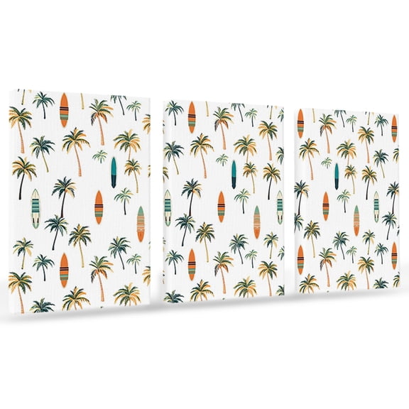 Palm Trees Canvas Wall Art 3 Panels, Kayaking Tropical Plants Framed Wall Decor Modern Artwork Prints Painting for Living Room, Bedroom, Kitchen & Cafe Decor 20" x 24"