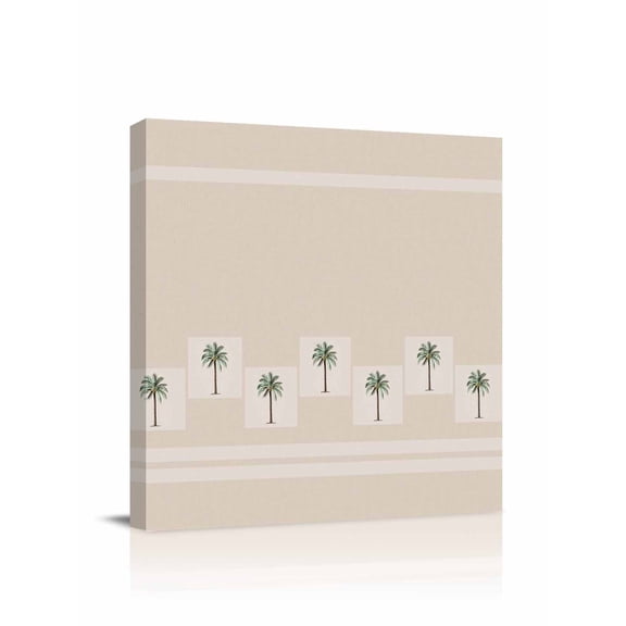 Palm Trees Canvas Wall Art, Vintage Coastal Tropical Plants Geometric Rectangle Khaki Stripes Framed Wall Decor Modern Artwork Prints Painting for Living Room, Bedroom & Cafe Decor 12x12 Inch