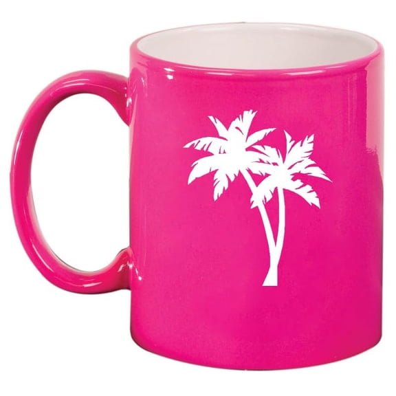 Palm Trees Ceramic Coffee Mug Tea Cup Gift for Her, Him, Friend, Coworker, Wife, Husband (11oz Hot Pink)