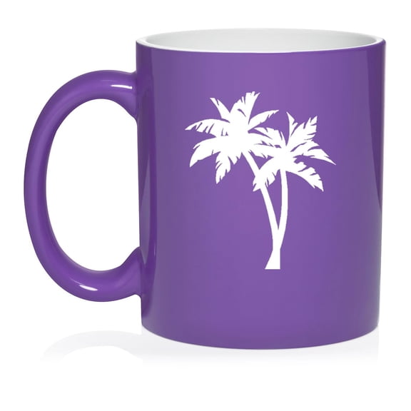 Palm Trees Ceramic Coffee Mug Tea Cup Gift for Her, Him, Friend, Coworker, Wife, Husband (11oz Purple)