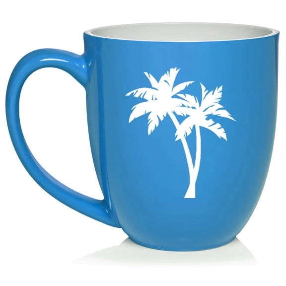 Palm Trees Ceramic Coffee Mug Tea Cup Gift for Her, Him, Friend, Coworker, Wife, Husband (16oz Light Blue)
