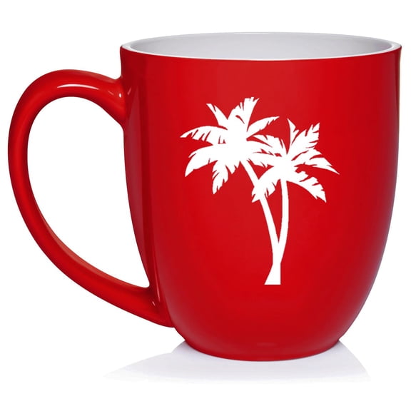 Palm Trees Ceramic Coffee Mug Tea Cup Gift for Her, Him, Friend, Coworker, Wife, Husband (16oz Red)
