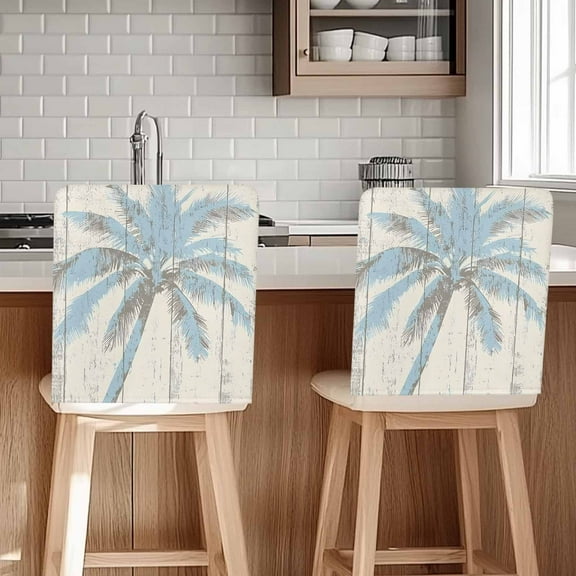 Palm Trees Chair Covers Set of 1 Light Blue Chair Back Covers Stretch Removable Washable Chairs Slipcovers Chair Protector for Dining Room Kitchen Party Decor