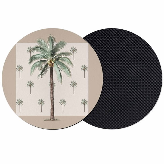 Palm Trees Coasters Set of 2, Brown Tropical Plants Summer Green Absorbent Coasters for Drinks, Coaster for Bar Office Dining Coffee Table Accessories Decor, Non Slip Round Desk Coaster