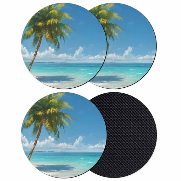 Palm Trees Coasters Set of 4, Absorbent Coasters for Drinks, Summer Beach Coastal Nautical Sea Ocean Coaster for Desk Coffee Table Protection, Home Decor House Warming Gifts 4"