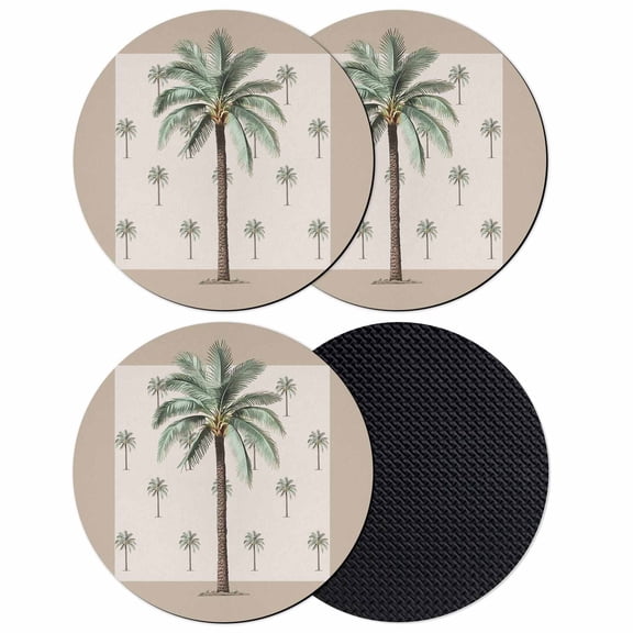 Palm Trees Coasters Set of 4, Soft Absorbent Coasters for Drinks, Brown Tropical Plants Summer Green Non-Slip Cup Coaster Mat with Rubber Bottom for Home Kitchen Desk Coffee Bar Table Decor 4"