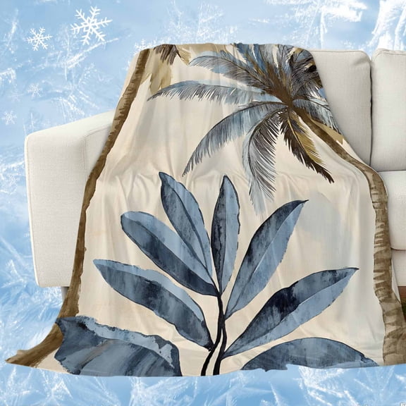 Palm Trees Cooling Blanket, Lightweight Breathable Summer Throw Blanket with Double Sided Cold Effect,Blue Brown Vintage Watercolor Tropical Picnic Beach Blankets Bed Sheet for Hot Sleepers 30"x40"