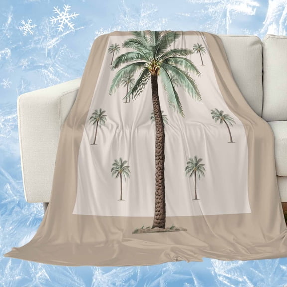 Palm Trees Cooling Blanket, Lightweight Breathable Summer Throw Blanket with Double Sided Cold Effect, Brown Tropical Plants Summer Green Picnic Beach Blankets Bed Sheet for Hot Sleepers 30"x40"