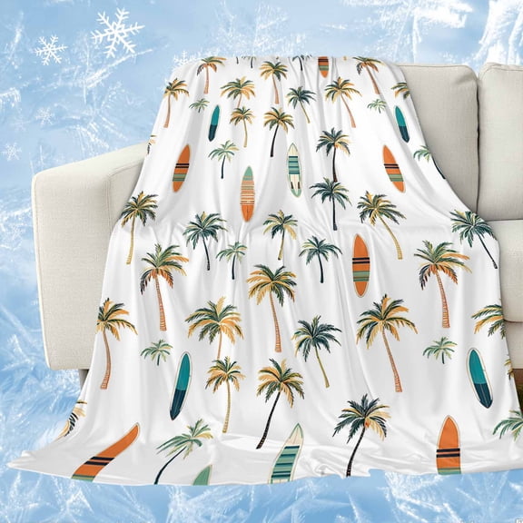 Palm Trees Cooling Blanket, Lightweight Breathable Summer Throw Blanket with Double Sided Cold Effect,Summer Botanical Tropical Plants Kayaks Picnic Beach Blankets Bed Sheet for Hot Sleepers 30"x40"