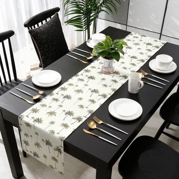 Palm Trees Cotton Linen Small Table Runner 13 x 60 inch Green Botanical Summer Tropical Plants Non-slip Rectangular Dining Table Decor for Wedding Party Holiday Dinner