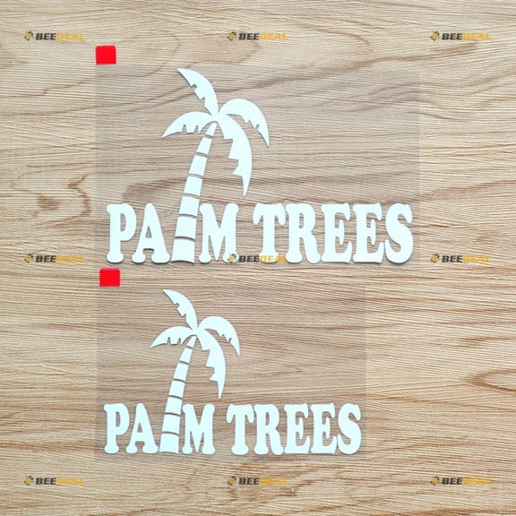Palm Trees Decal Sticker Vinyl Text Hawaii Life - 2 Pack White, 5 Inches, 6 Inches - No Background Die Cut for Car Boat Laptop Cup