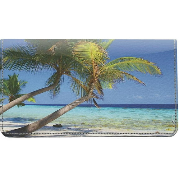 Palm Trees Designer Checkbook Cover, Credit Card Slots & Pen Loop