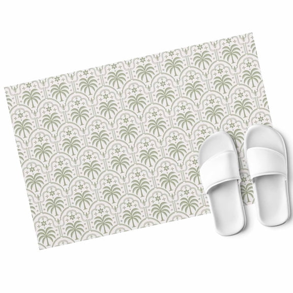 Palm Trees Door Mat Retro Luxury Green Palm Tree Beige Texture Non Slip Absorbent Entrance Mat Washable Low Profile Indoor Doormat for Front Door Entryway Entry 16"x24"