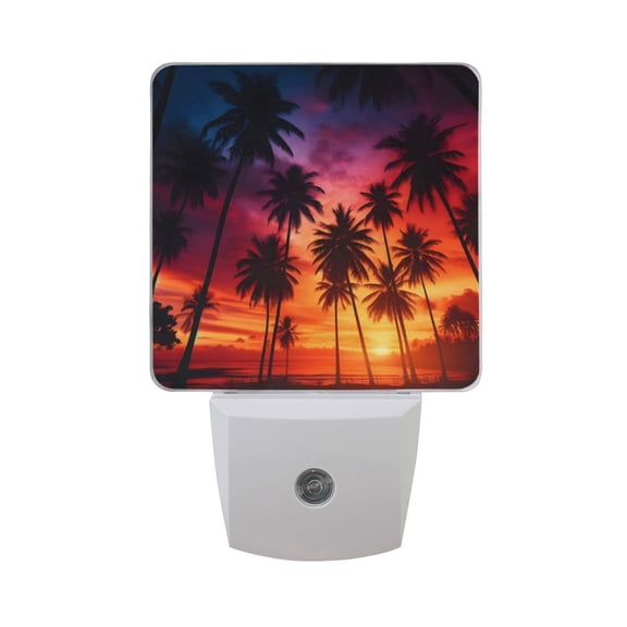 Palm Trees During Sunset Time Night Light 2 Pack LED Nightlight Plug into Wall Dusk to Dawn Sensor Soft White