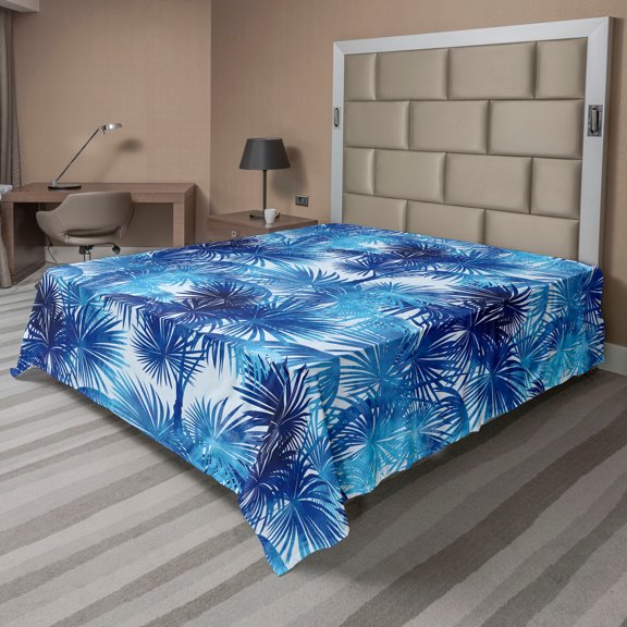 Ambesonne Palm Trees Flat Bedding Sheet Soft Top Sheet, Chill Hawaii Woodland, Full, Dark Lavender Azure Blue