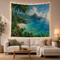 thumbnail image 1 of Palm Trees Framing Crescent Tropical Beach, Serene Coastal Style for Beach Lovers, Ocean Wall Art, Housewarming Gift, Tapestry Wall Hanging for Bedroom and Living Room, 1 of 4