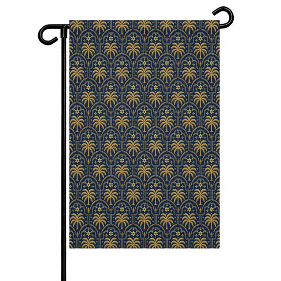 Palm Trees Garden Flag 12x18 Inch Retro Luxury Gold Palm Tree Navy Blue Texture Double Sided Small Decorative Garden Flags for Outside, Outdoor Yard Porch Lawn Decoration