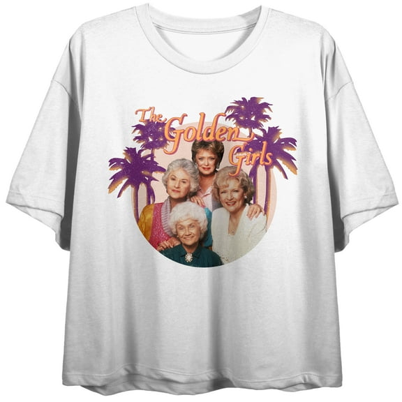 Palm Trees Golden Girls Women's White Crop Tee-XS