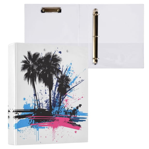 Palm Trees Graffiti 3 Ring Hardcover Binders 1.5in Round Rings for Letter-Size Folder Paper Organizer Pockets for Office Student Recipe