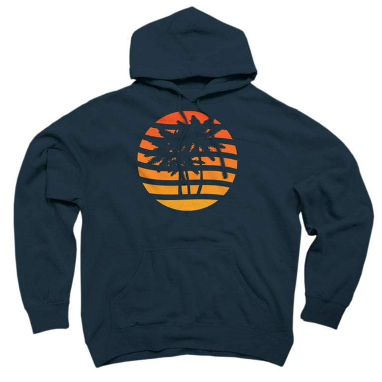 Palm Trees Grunge Sunset Navy Blue Graphic Pullover Hoodie
