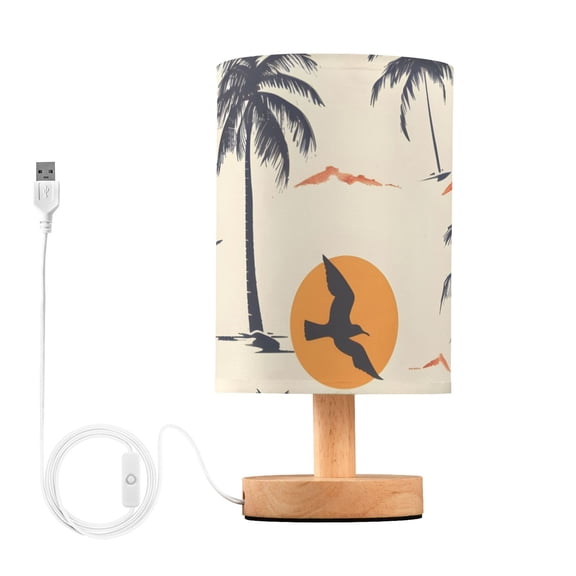 Palm Trees Gulls Sun Table Lamp with USB Port LED Warm Light Lamp Night Light Home Decor