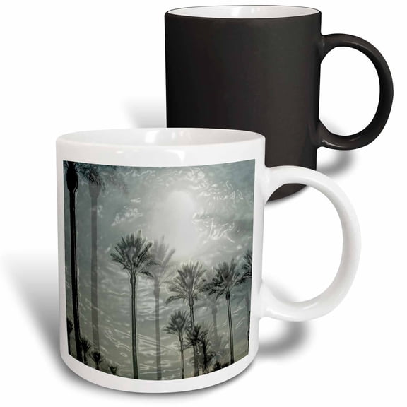 3drose, Palm Trees in Mesquite, Nevada with an Overlay of Same Palms and Refection of the Sun, 11oz Magic Transforming Mug