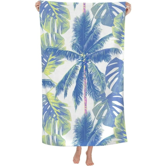 Palm Trees Large Beach Towel - Plush Thick Cotton Pool Towel, Adult Beach Towels