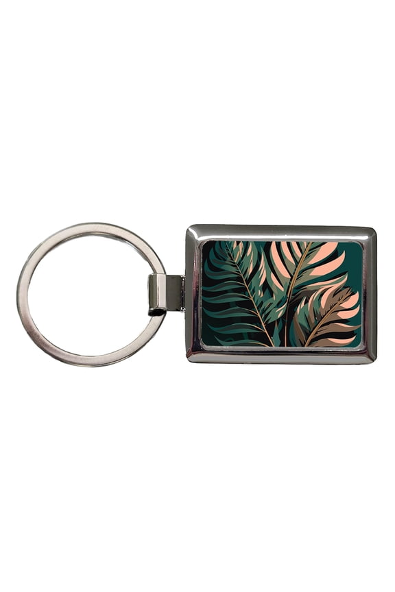 Palm Trees Leaves Fronds Tropical Foliage Metal Rectangle Keychain
