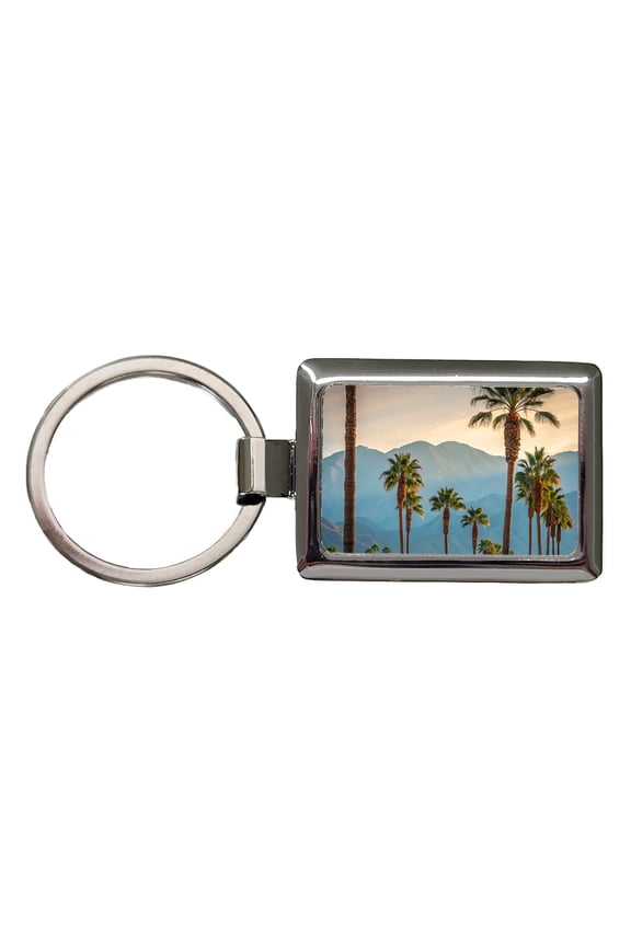 Palm Trees Mountains In Background Metal Rectangle Keychain