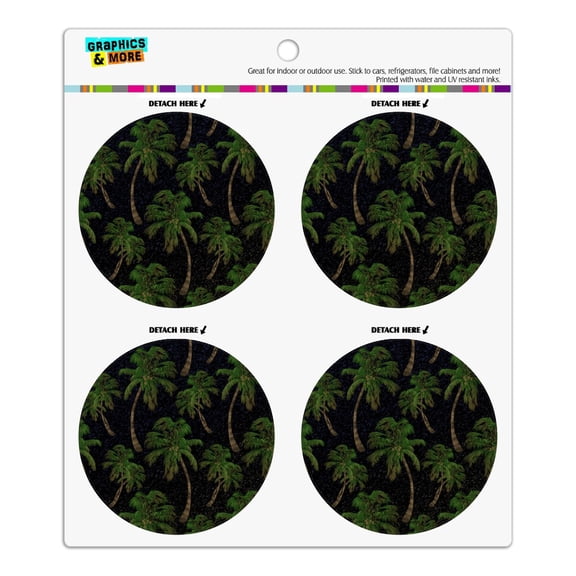 Palm Trees Night Sky Pattern Refrigerator Fridge Locker Vinyl Circle Magnet Set