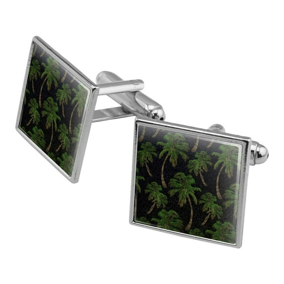 Palm Trees Night Sky Pattern Square Cufflink Set - Silver or Gold