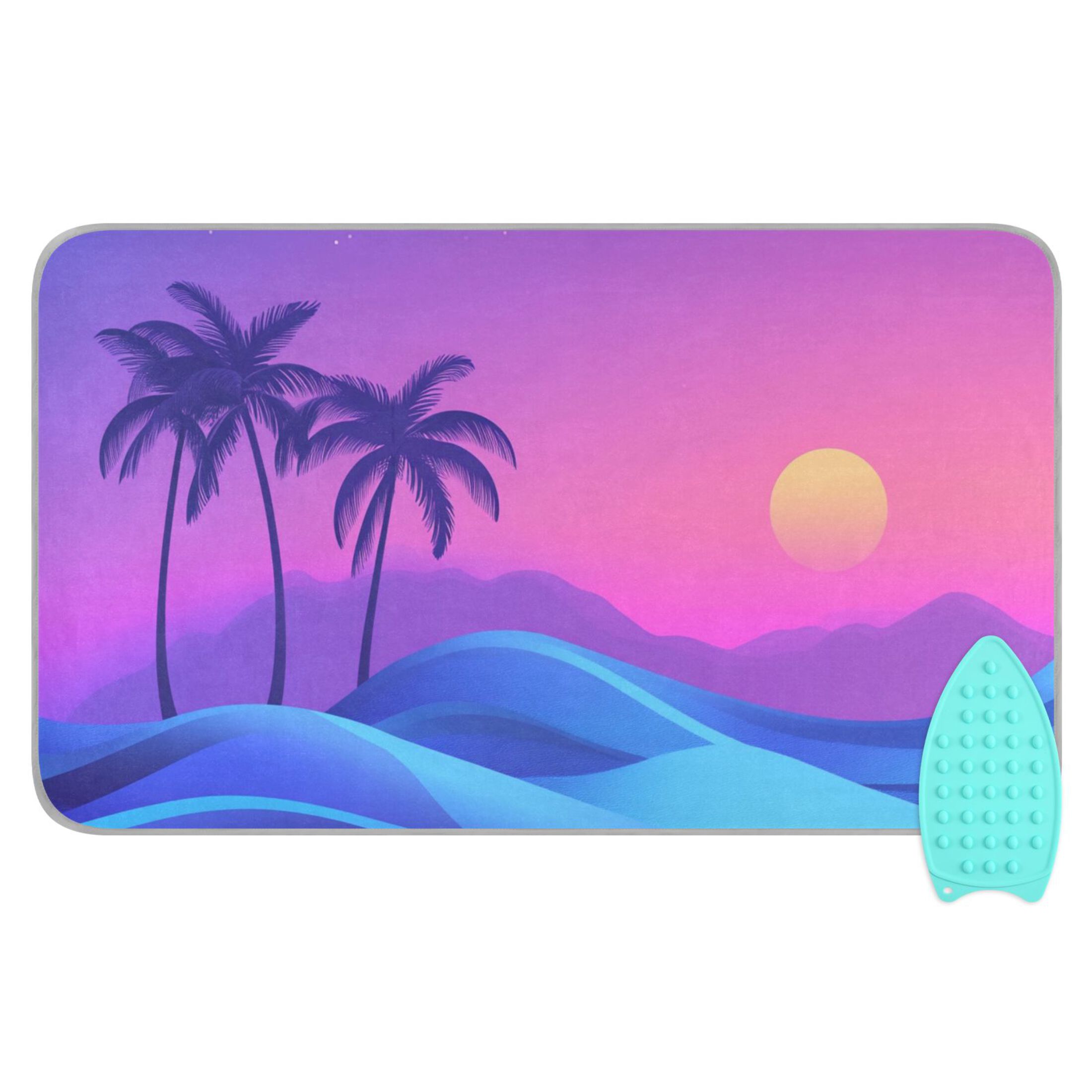 Palm Trees Ocean Wave Moon Ironing Mat Blanket Portable Travel Ironing Pad Heat Resistant Pad 47.2" x 27.6”