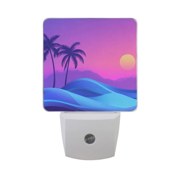 Palm Trees Ocean Wave Moon LED Night Light with Smart Sensor Plug Into Wall Dusk to Dawn 2 packs