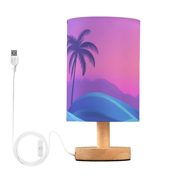 Palm Trees Ocean Wave Moon Table Lamp with USB Port LED Warm Light Lamp Night Light Home Decor