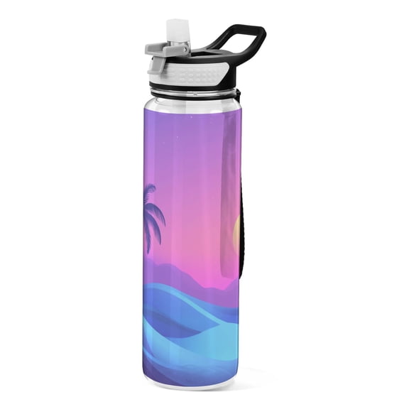 Palm Trees Ocean Wave Moon Transparent Sports Water Bottle with Straw BPA Free Tritan 32oz