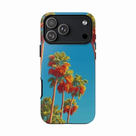 Palm Trees Orange Green Tropical Vector Design iPhone Case 17 through 11 Pro Max