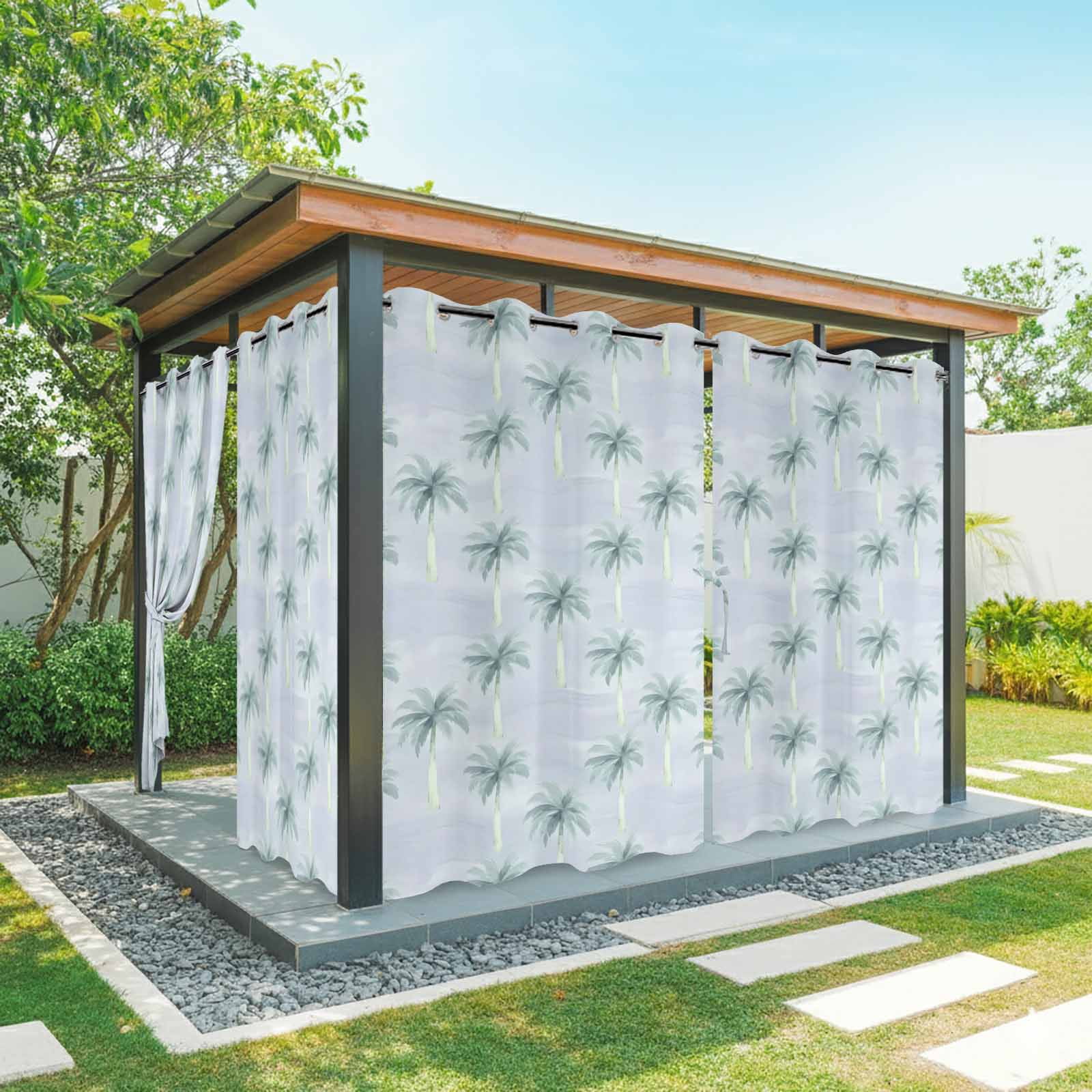 Palm Trees Outdoor Curtains for Patio, Summer Watercolor Tropical Tree Grey Blue Sunshade Privacy Drapes Grommet Waterproof Outside Curtains for Porch/Cabana/Balcony 54"x 108", 1 Panel