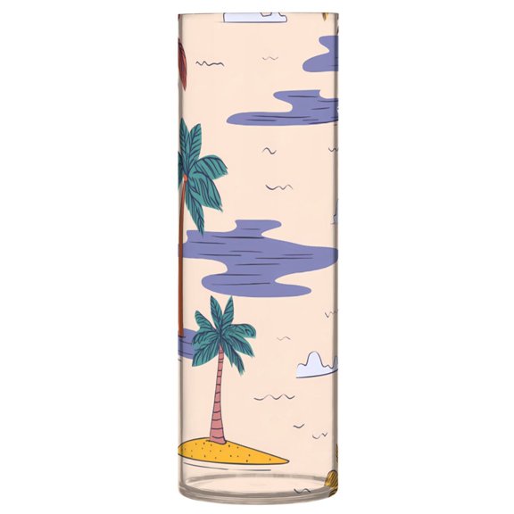 Palm Trees Pattern Vase Flower Vase Clear Unbreakable Plastic Tall Decorative 11.8in