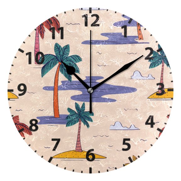 Palm Trees Pattern Wall Clock 10in Round Artistic Oil Painting Home Decor Desk Table Clock