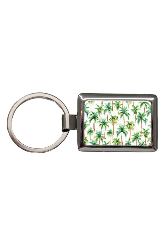 Palm Trees Pattern Watercolor Metal Rectangle Keychain