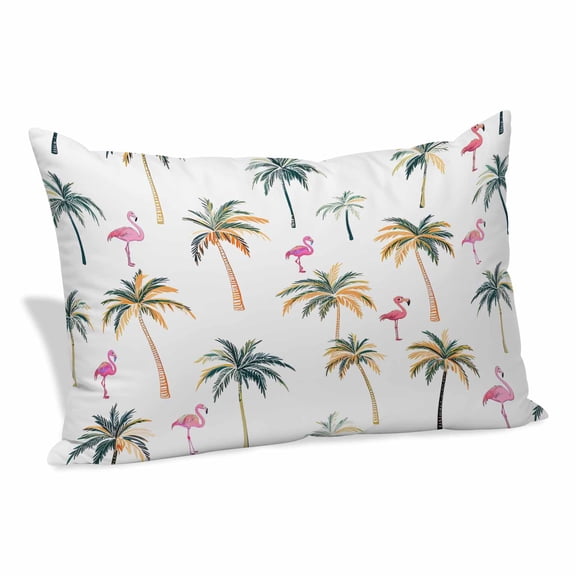 Palm Trees Pillow Covers 16x24 Inch, Pink Flamingo Soft Brushed Throw Pillow Covers with Hidden Zipper Summer Tropical Plant Animal Decorative Pillowcase for Bedroom Sofa Couch