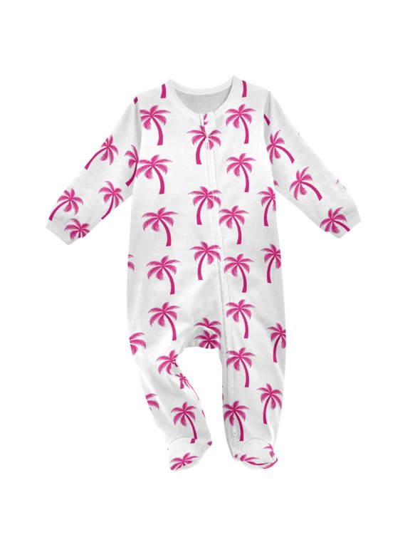 Palm Trees Pink Baby Sleeper One-Piece Footies Newborn Roomper 6Months