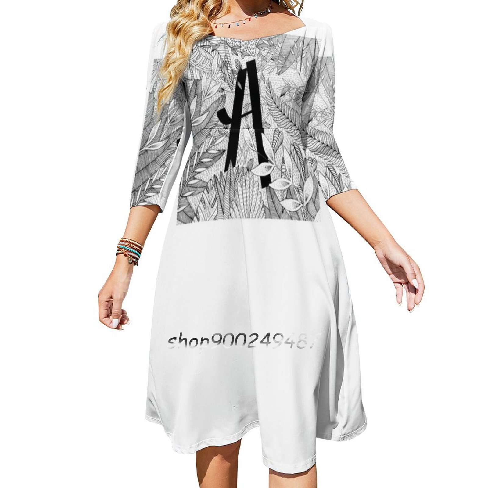 Palm Tree Pattern Back Lace-up Square Neck Cami Dress main image 0