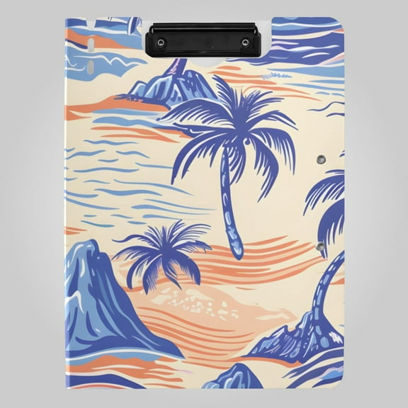 Palm Trees Rivers Mountains Foldable Binder Folder Clipboard with Pen Slot Double Clips A4 Size File Storage